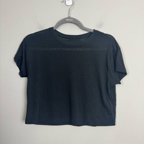 LULULEMON | Black Short Sleeve Cropped Tee with Pattern Women’s Size 8-10 - Picture 1 of 6